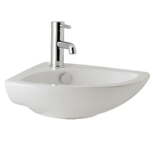 Corner White Small Cloakroom Basin - 1 or 2 Tap Hole