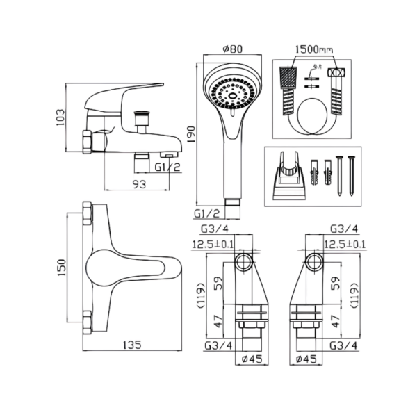Kartell G4K Deck Mounted Bath Shower Mixer Tap - Chrome - Image 4