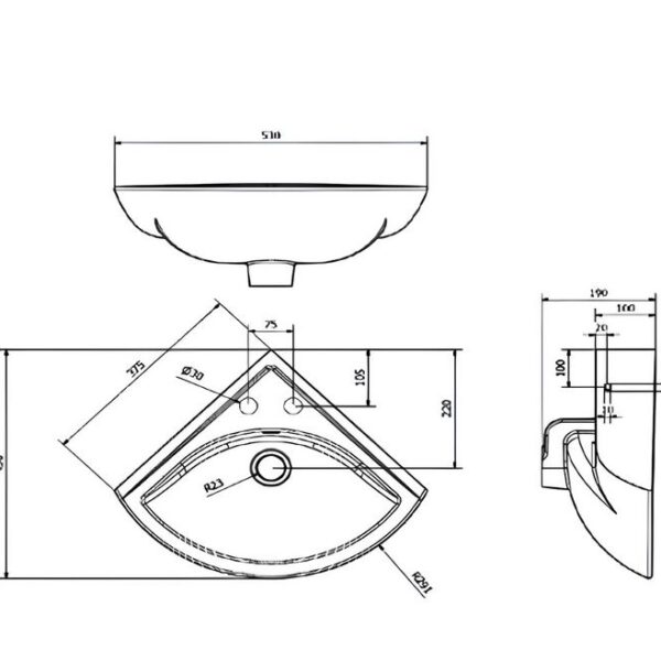 Corner White Small Cloakroom Basin - 1 or 2 Tap Hole - Image 5