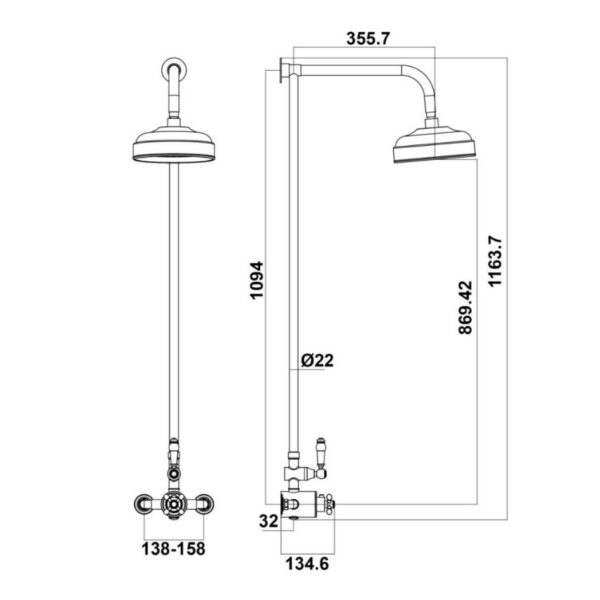 Sognare Chrome Traditional Rigid Riser Shower with Fixed Head - Image 3