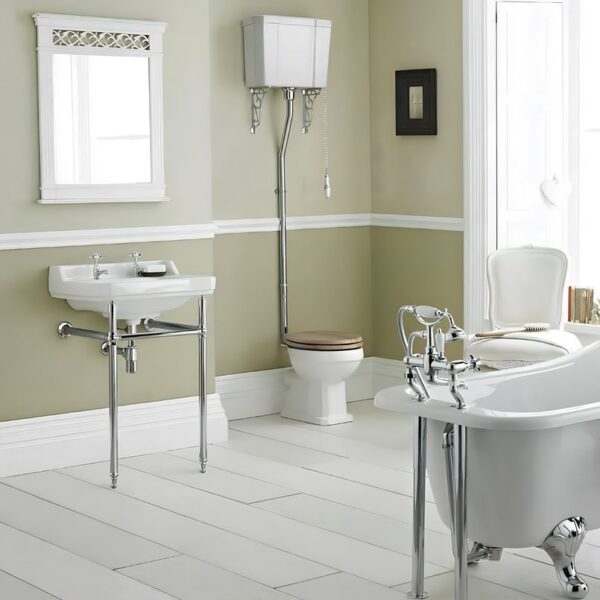 White Traditional Square Basin and Chrome Washstand - Image 2