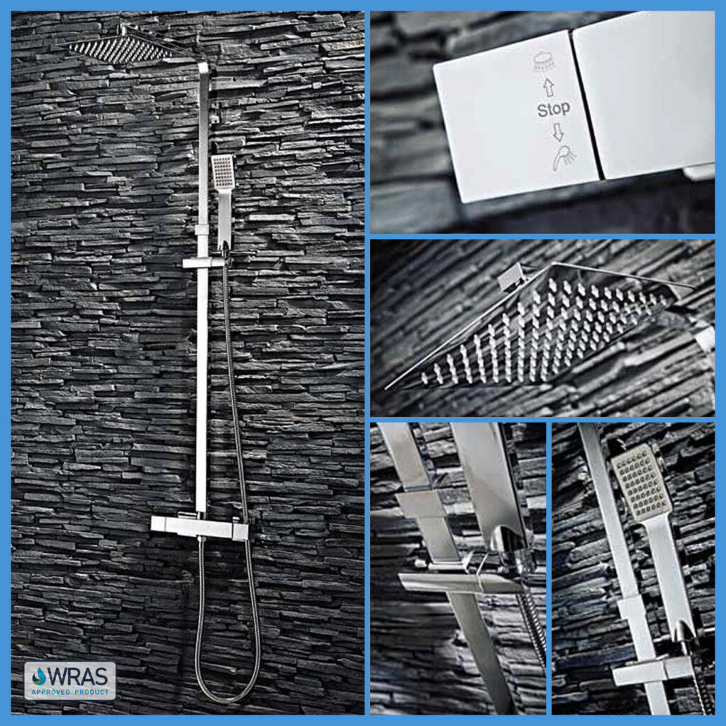 Sognare Neptune Square Thermostatic Shower and Riser Kit - Image 4