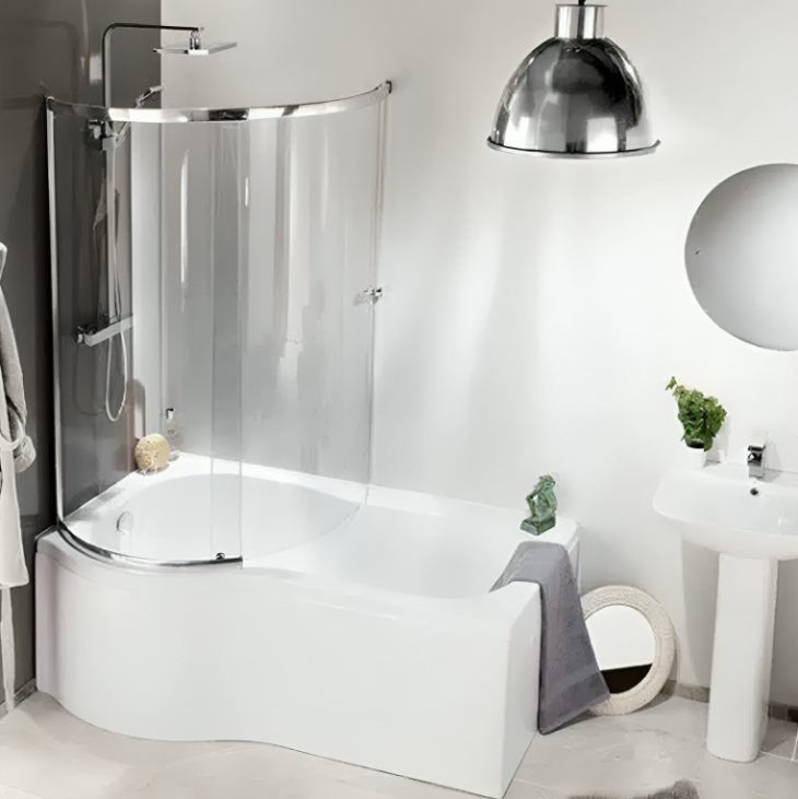 Titan 1700mm P Shape Shower Bath Full Screen Left or Right Hand