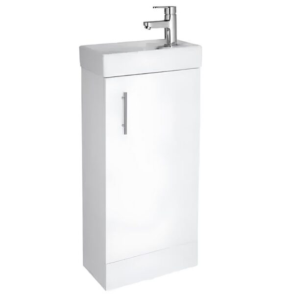 Compact Floor Standing Vanity Unit with Basin 400mm Wide - Gloss White