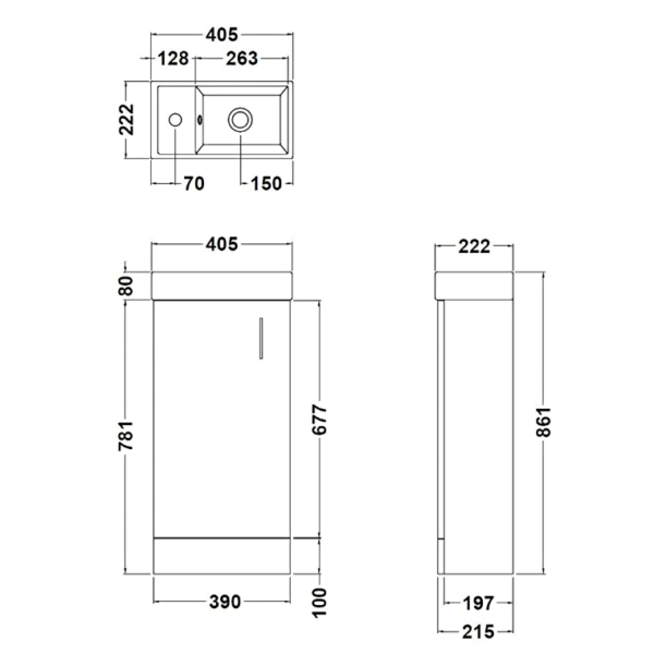 Compact Floor Standing Vanity Unit with Basin 400mm Wide - Gloss White - Image 4