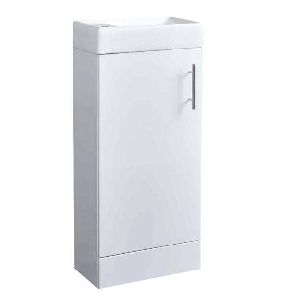 Compact Floor Standing Vanity Unit with Basin 400mm Wide - Gloss White - Image 3