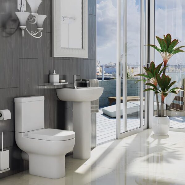 Studio White Bathroom Set WC Toilet & 550mm Basin - Image 2