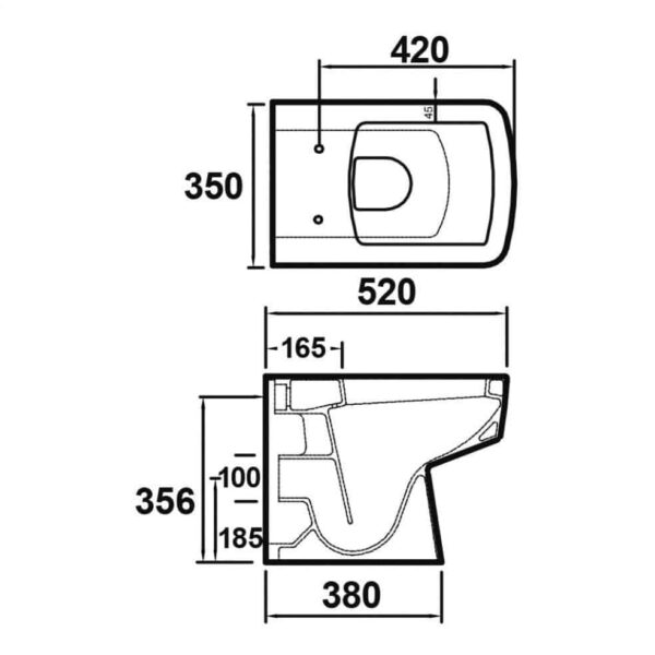 Embrace 520mm Square BTW Toilet Pan– Soft Close Seat - Image 4