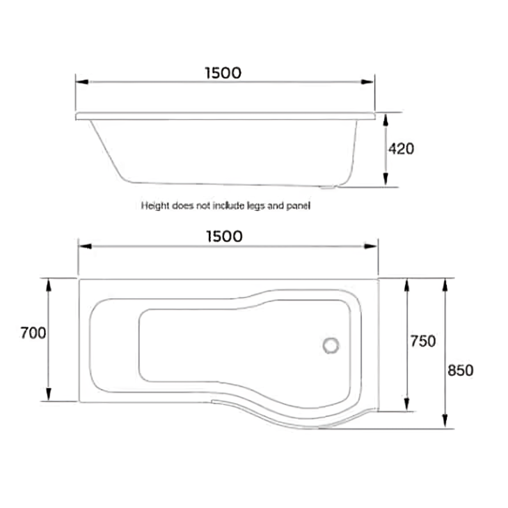 Titan P Shape 1500mm Shower Bath Full Screen Left or Right Hand - Image 4