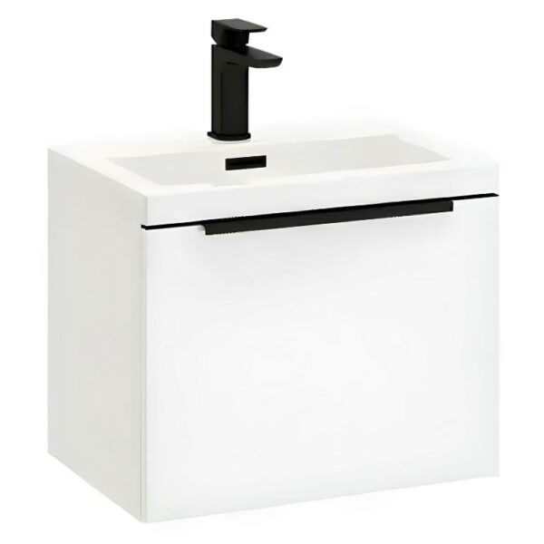 Celeste Mono 600mm White Wall Mounted Vanity Unit With Black Handle