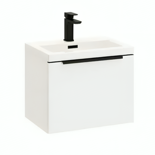Celeste Muro 500mm Gloss White Wall Mounted Vanity Black Handle