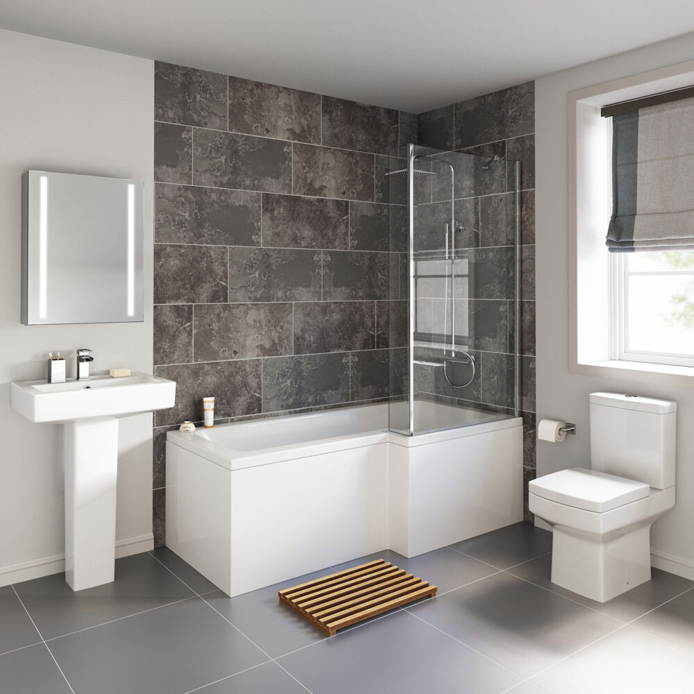 Cube Modern L Shaped 1700mm Shower Bathroom Suite - Image 2
