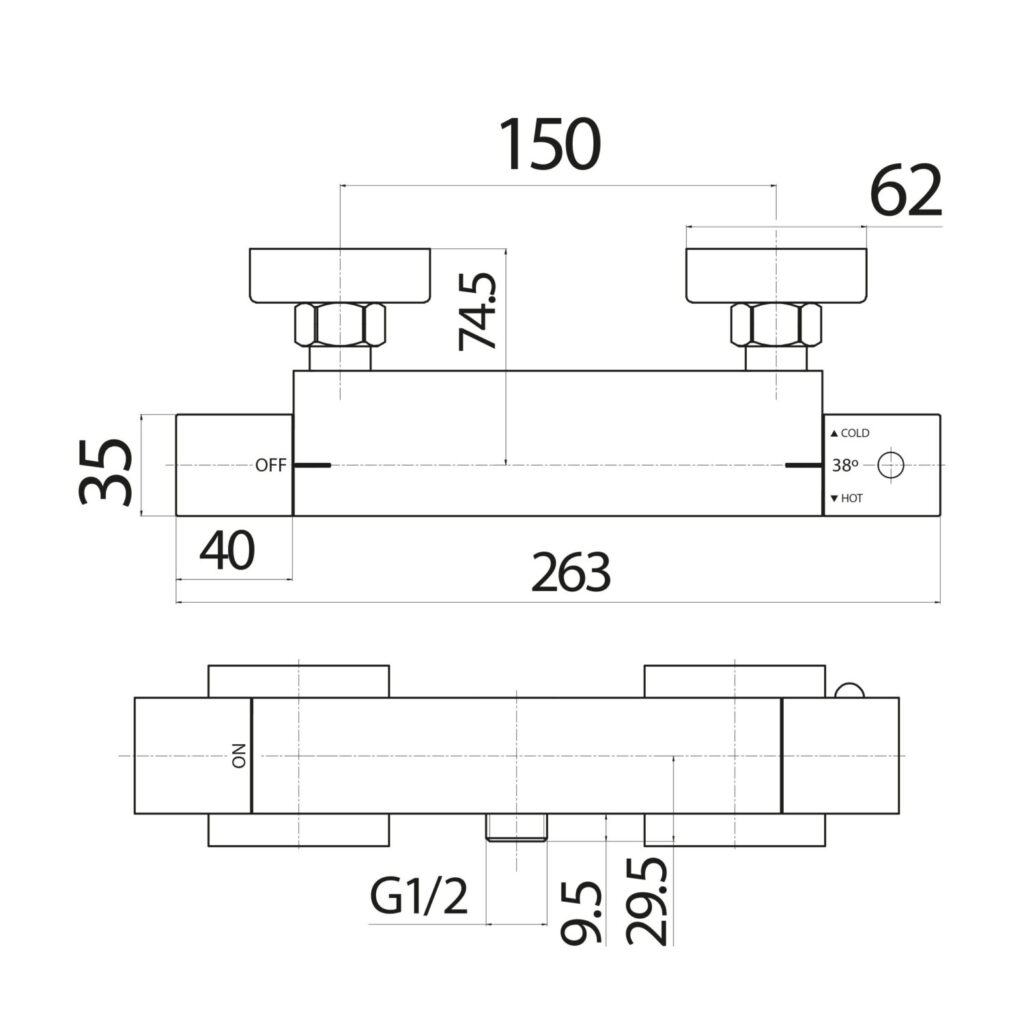 Square Thermostatic Bar Valve (Bottom Outlet) - Chrome - Image 3
