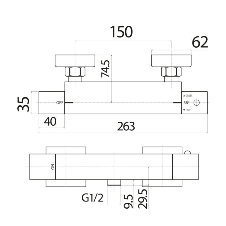 Square Thermostatic Bar Valve (Bottom Outlet) - Chrome - Image 3