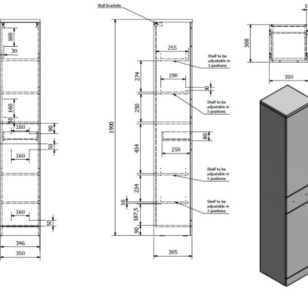 Kartell Impakt Bathroom Tall Boy Unit - 300mm Deep-1900mm High - Image 3