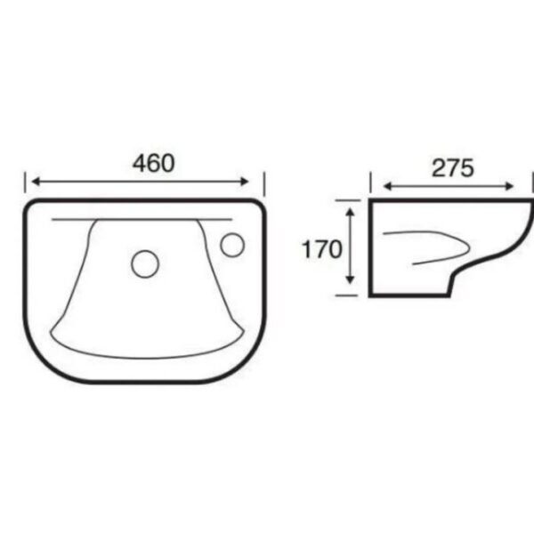 Prime Wall Hung 465mm Cloakroom Basin 1TH - Image 2