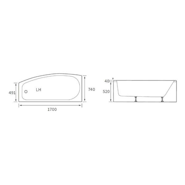 AquaVolere Sonny 1700mm x 740mm Space Saving Shower Bath-LH-RH - Image 3