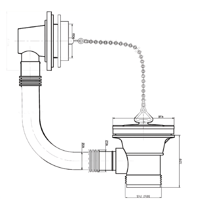 Chrome Bath Waste & Overflow w/ Plug & Ball Chain - Image 2