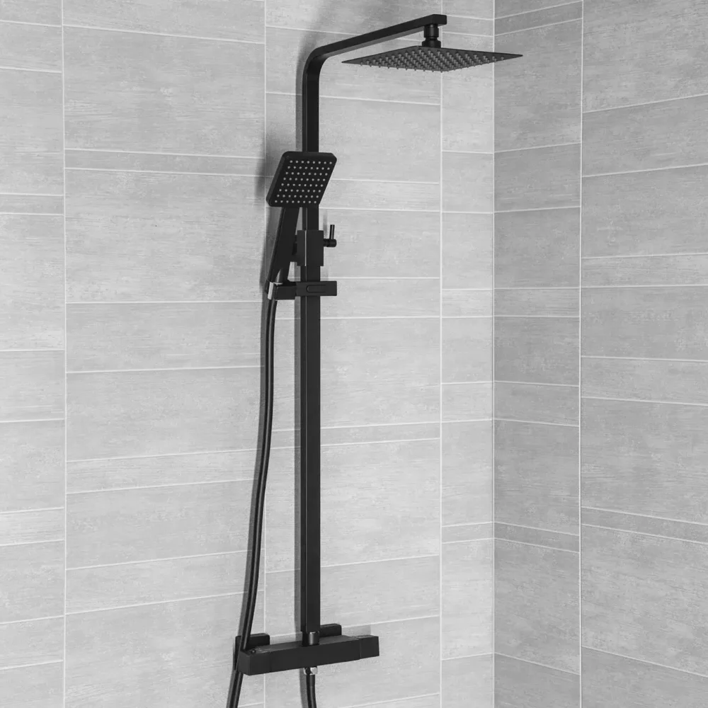 Sognare Neptune Square Black Thermostatic Shower and Riser Kit