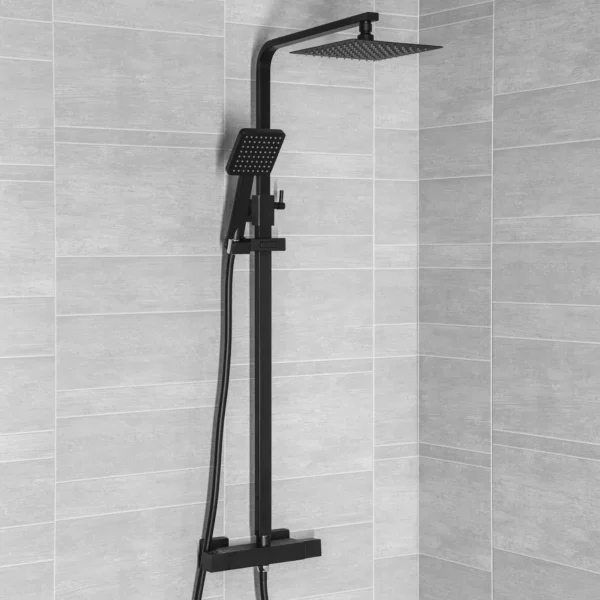 Sognare Neptune Square Black Thermostatic Shower and Riser Kit