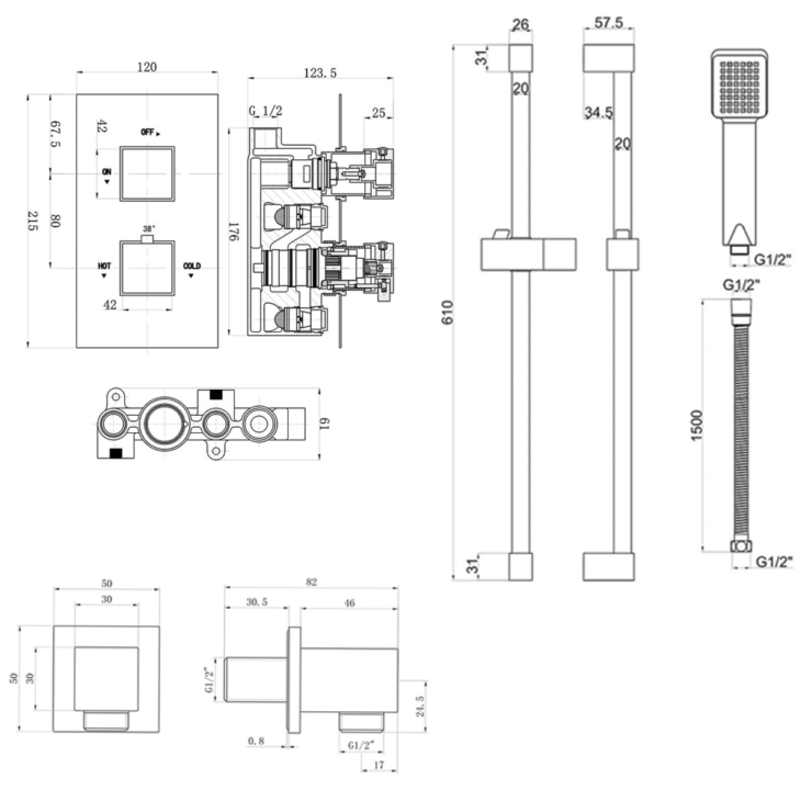Mono Matt Black Concealed Valve & Slide Rail Shower Kit - Image 4