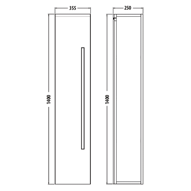 1400mm Purity Wall Mounted Side Unit- 355mm Wide - Image 3