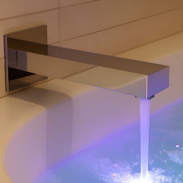 Rectangular Square Wall Mounted Bath Filler Spout - Chrome