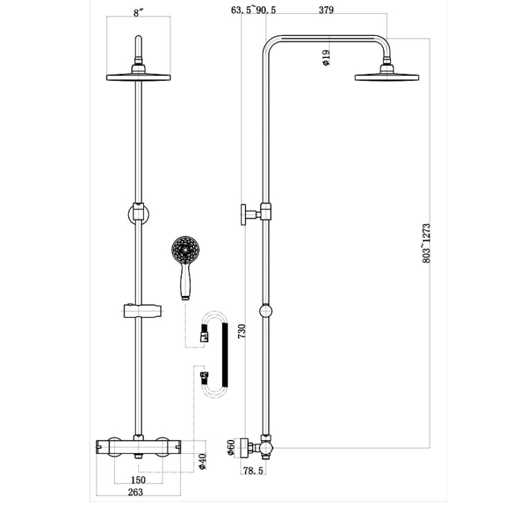 Sognare Mercury Round Telescopic Rigid Riser Complete Shower Kit - Image 3