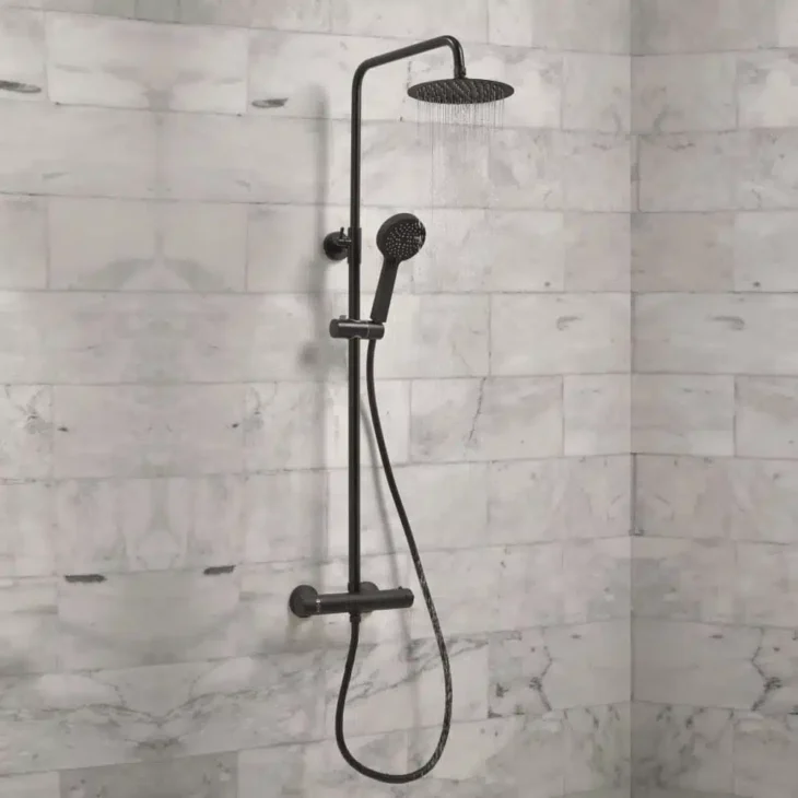 Sognare Mercury Matt Black Thermostatic Round Drench Shower - Image 2