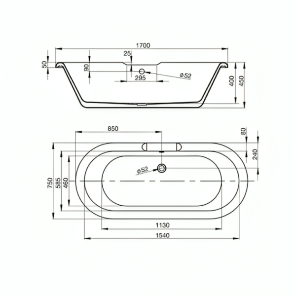 April Skipton Double Ended 1700mm x 750mm Freestanding Bath - Image 3