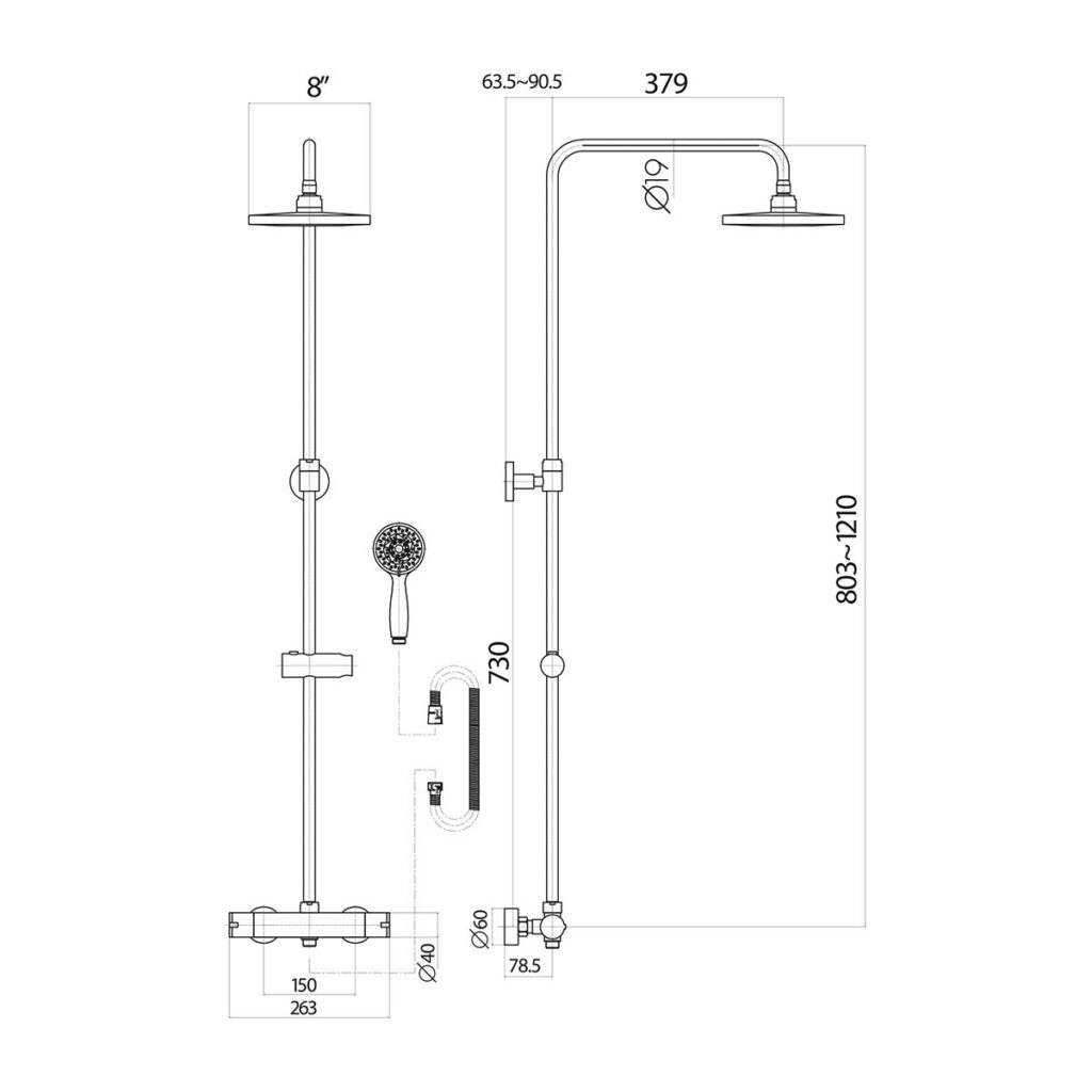 Sognare Mercury Matt Black Thermostatic Round Drench Shower - Image 7