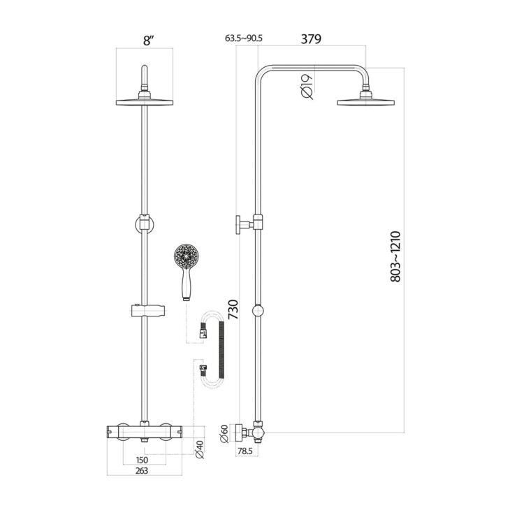 Sognare Mercury Matt Black Thermostatic Round Drench Shower - Image 7