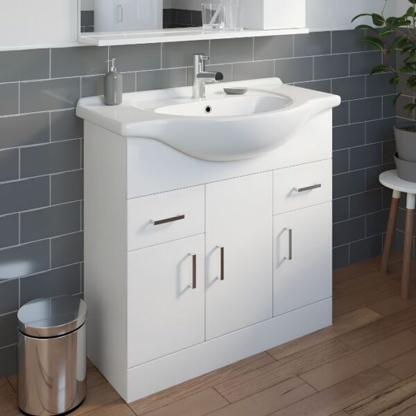 Mayford White 850mm Vanity Unit Floor Standing - Image 2