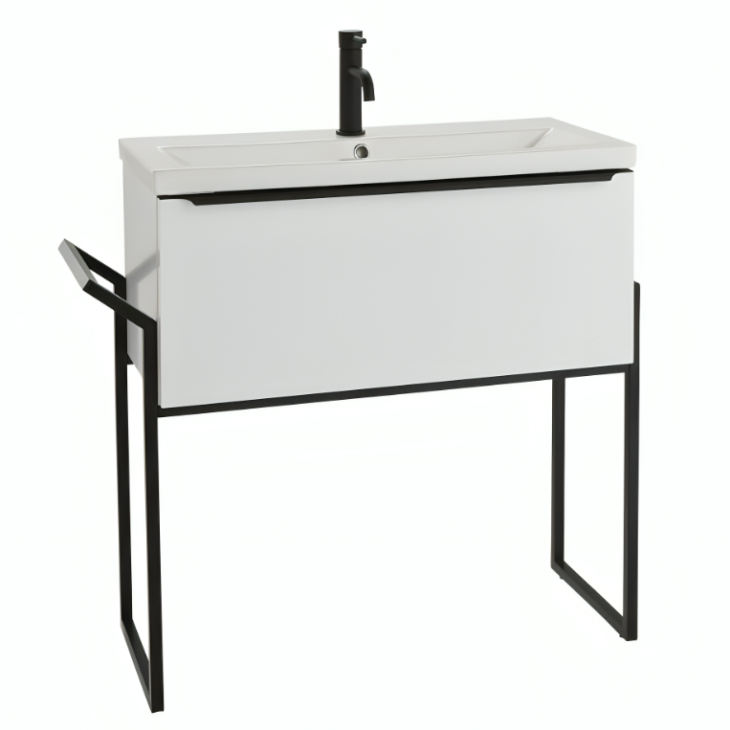 Celeste Muro 800mm Wall Hung Vanity Unit Black Frame - Gloss White