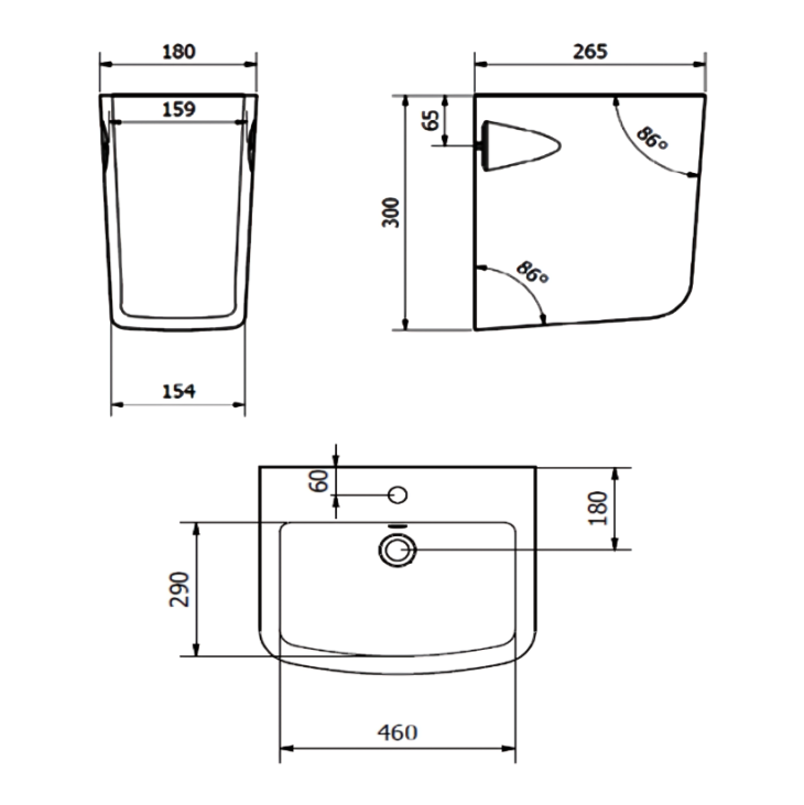 Project Square 530mm 1th Basin with Semi Pedestal - Image 2