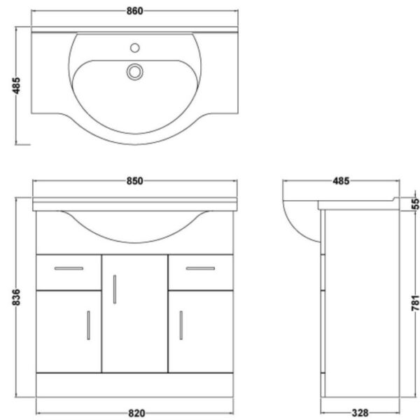 Mayford White 850mm Vanity Unit Floor Standing - Image 6