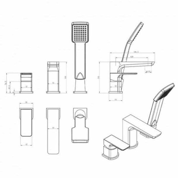 Muro Three Hole Bath Shower Mixer Tap - Chrome - Image 2