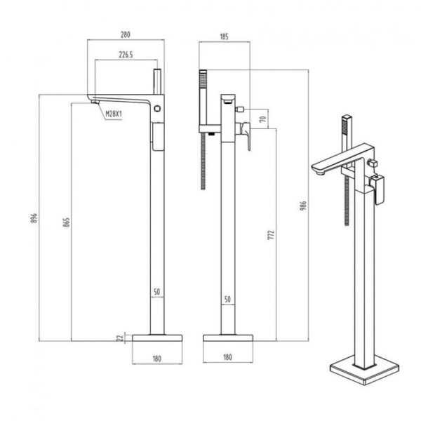 Muro Freestanding Bath Shower Mixer Tap - Chrome - Image 3
