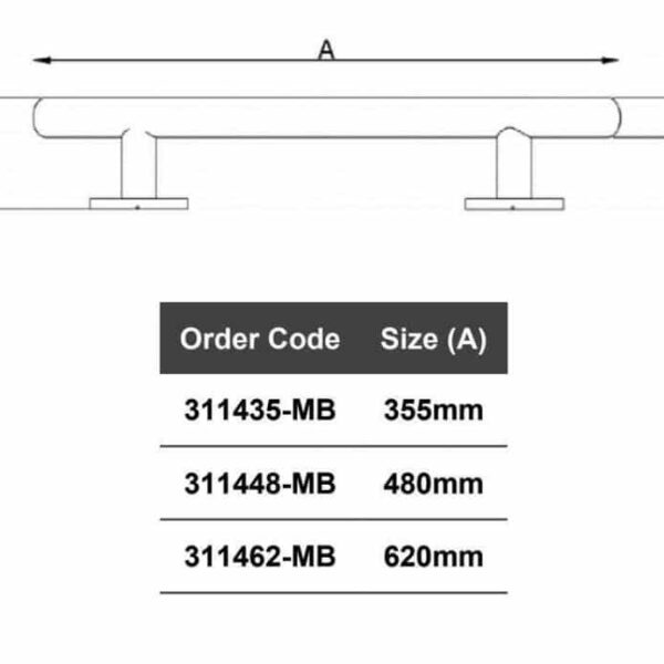 Nymas 480mm Matt Black Luxury Straight Grab Rail - Image 2