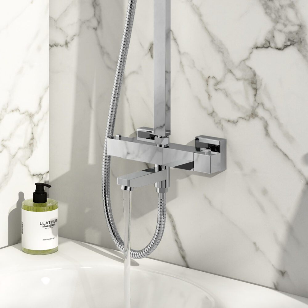 Sognare Chrome Block Square Rigid Riser Shower with Bath Filler - Image 2