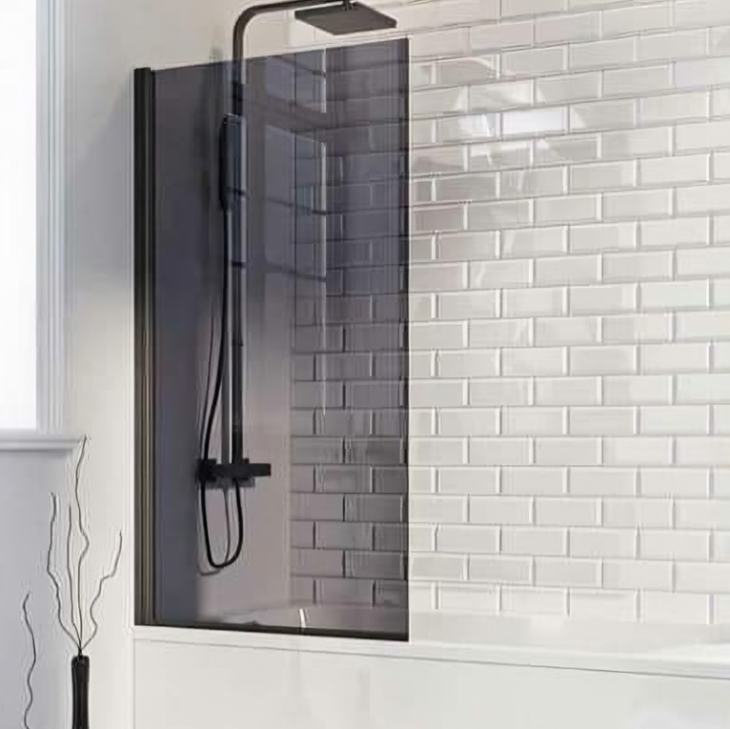 Matt Black Mono 6mm Smoked Black Glass Hinged Bath Screen - Image 2
