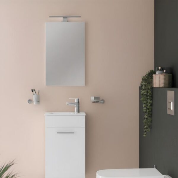 400MM Vitra Mia Gloss White Vanity Unit & Mirror Wall Mounted - Image 2