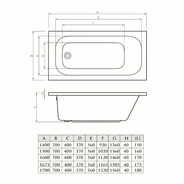 Kartell G4K 1600MM Single Ended Bath With Drilled Tap Holes - Image 5