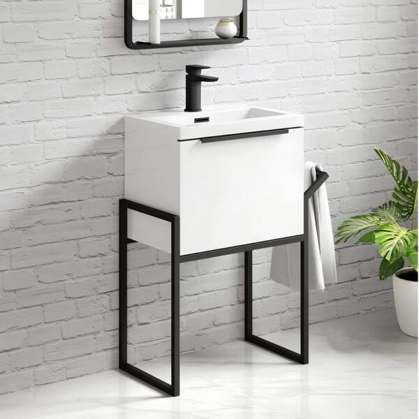 Muro 500 Vanity Unit Black Frame Floor Standing - Gloss White - Image 2