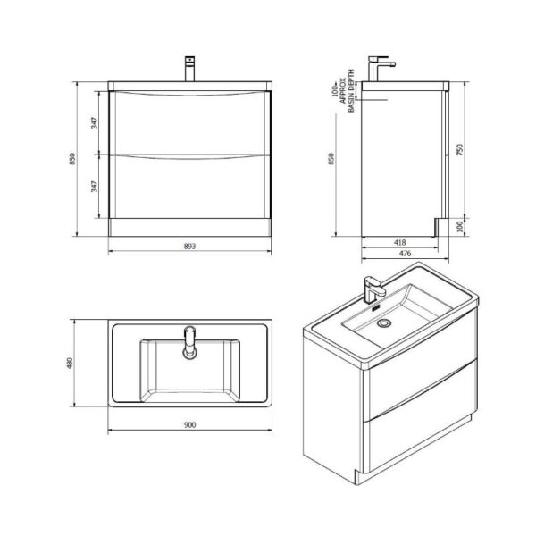 Cassellie Bali 900MM Graphite Oak Floor Standing Unit | GOFSC894A - Image 2