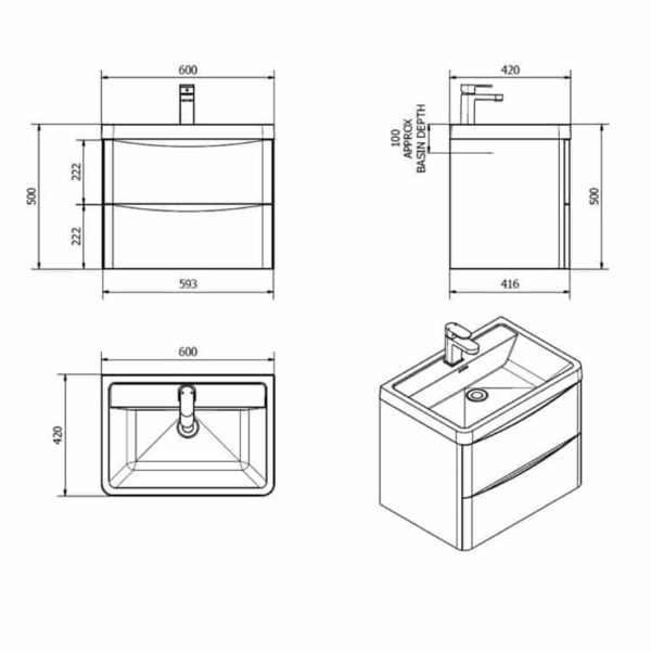 Cassellie Bali 600MM Graphite Oak Wall Mounted Unit | GOWMC594B - Image 2