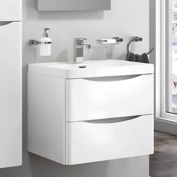 Sognare Cella White Gloss Wall Hung Vanity Unit & Basin 600mm - Image 2