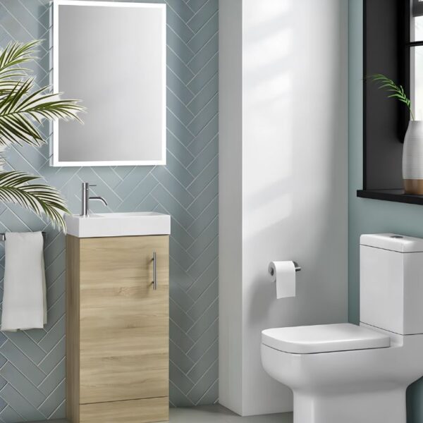 Premier Vault 405MM Floor Standing Unit & Basin - Natural Oak - Image 2