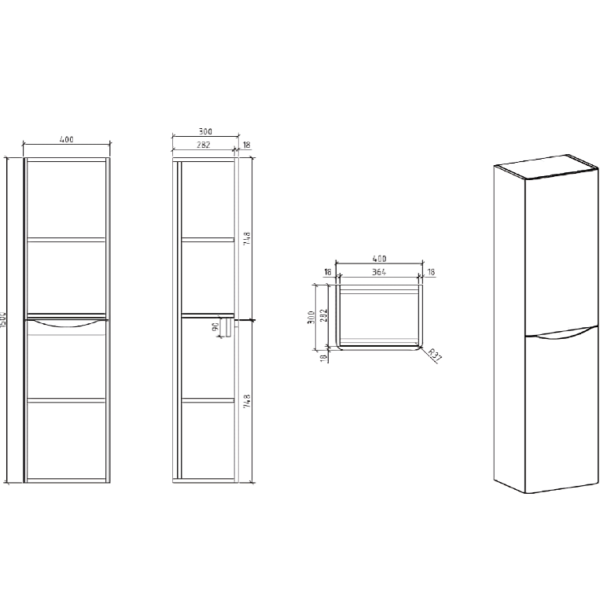 Cassellie Bali Grey Tall Storage Unit | GRYWMSC150 - Image 2