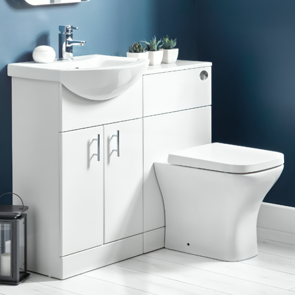 Manza 650mm Vanity Unit And Basin - Gloss White - Image 2